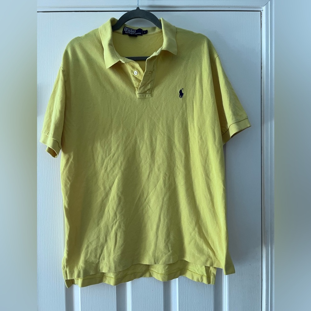 Polo by Ralph Lauren Men's Yellow Polo Shirt - Large - Gently Used